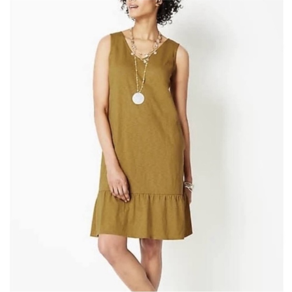 J. Jill Tank Dress Women’s XS Flounced Hem Double V-Neck Knit Dress Dark Yellow - Picture 3 of 8